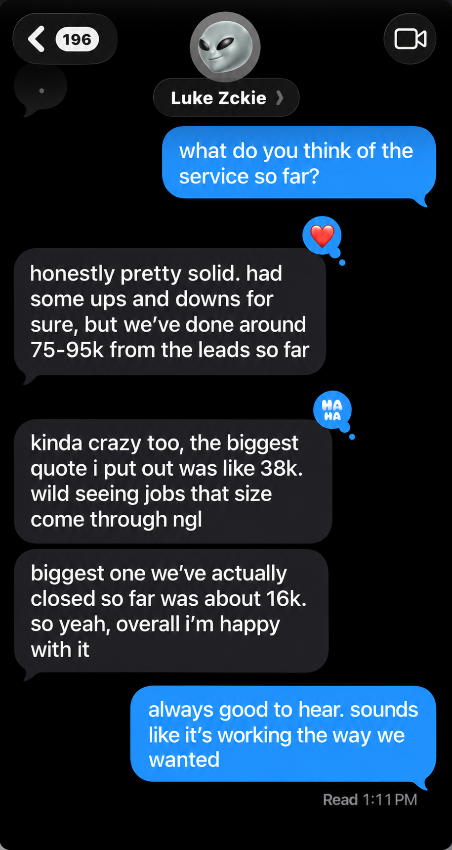 Client text message result 1